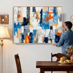 Blue Teal Abstract Canvas Wall Art, Modern Brushstroke Style Painting Print, Navy Orange Contemporary Decor