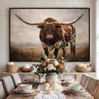 Texas Longhorn Wall Art Canvas Print | Brown Horned Bull Rustic Western Decor