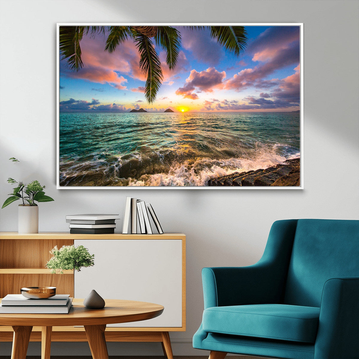 Framed Tropical Sunset Art Canvas Print