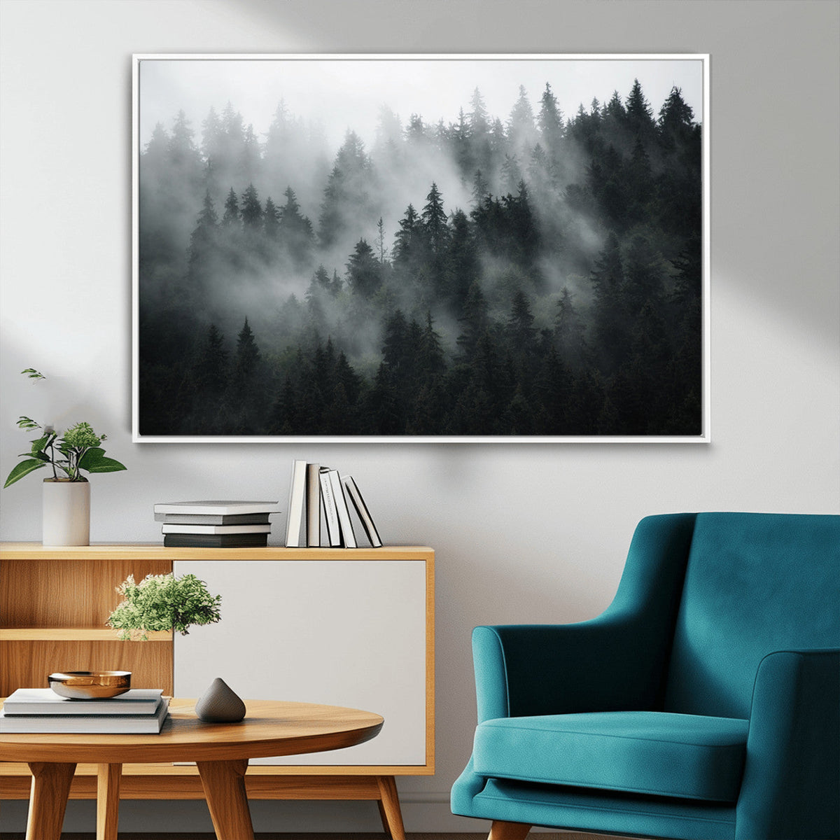 Foggy Forest Wall Art Canvas Print | 3 Panel Large Misty Landscape