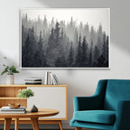 Misty Forest Canvas Wall Art | Monochrome Triptych Pine Tree Print