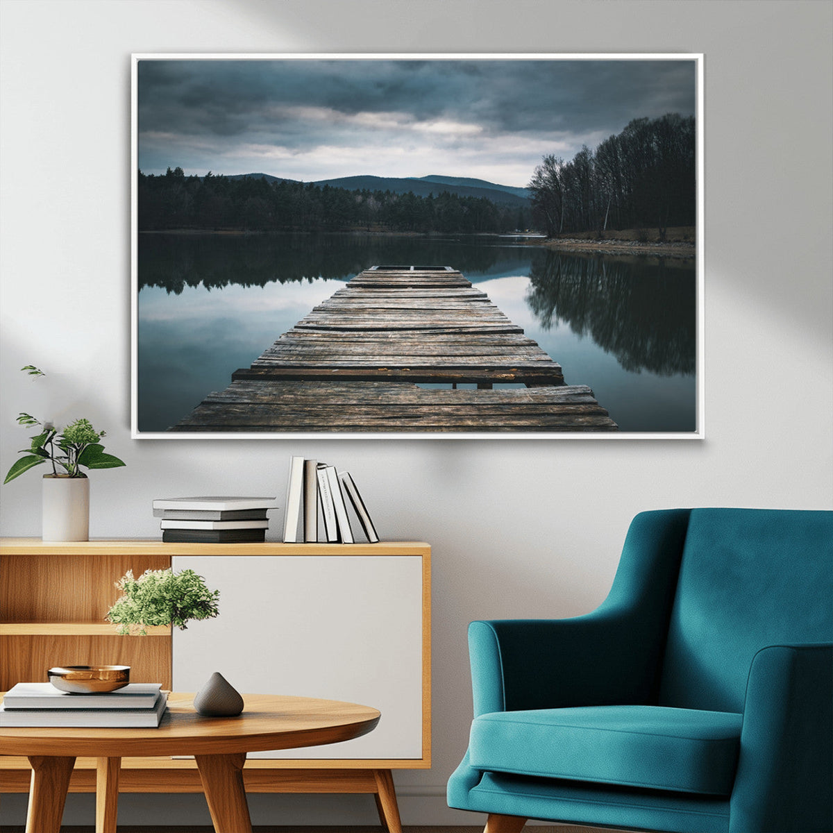 Wooden Bridge Near Lake Wall Art Canvas Print