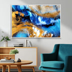 Blue Orange Marble Fluid Effect Canvas Wall Art Print