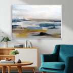 Abstract Landscape Wall Art Canvas | 3 Panel Modern Blue, Gold and White Canvas Art