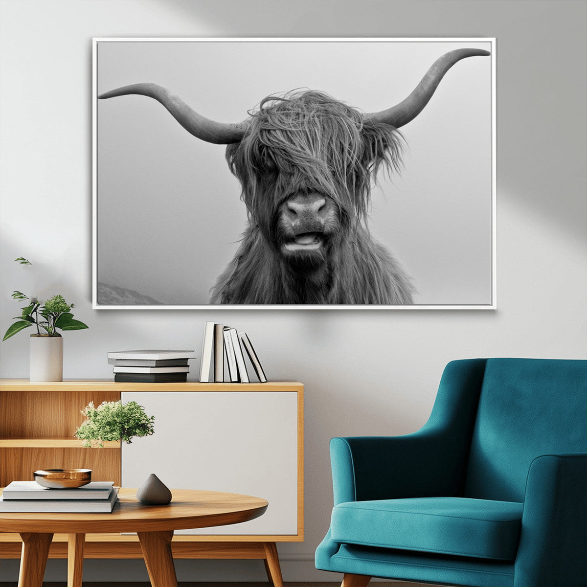 Texas Cow Wall Art Canvas, Texas Longhorn Cattle Canvas Print