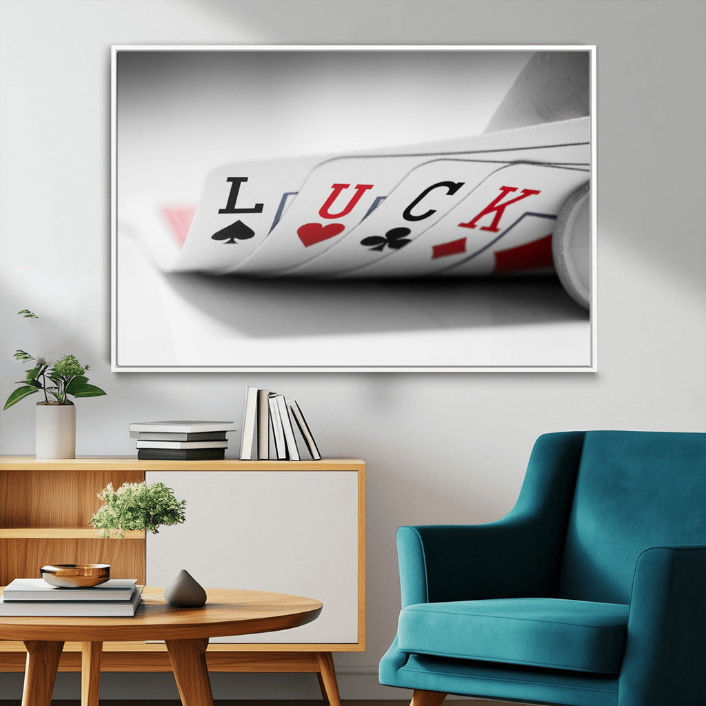 Framed Lucky Poker Cards Canvas | Modern Triptych Wall Art for Game Rooms