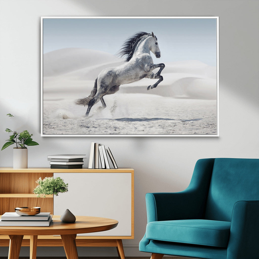 Prancing Horse Desert Large Wall Art Canvas Print, Majestic Horse Animal Artwork