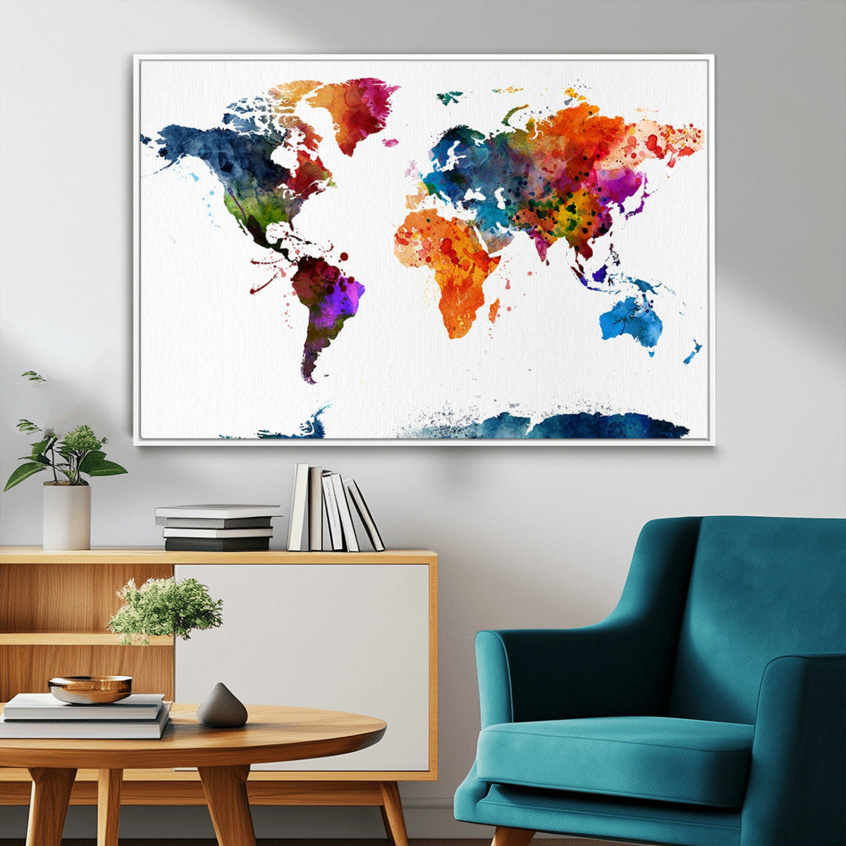 Bold Colorful World Map Canvas Print | Detailed Map of the World Wall Art