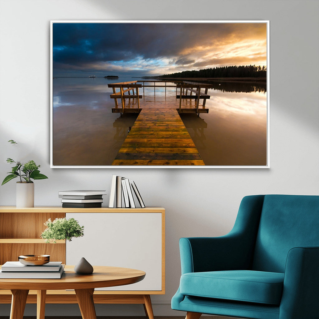 Serene Lake Pier at Sunset Canvas Print | Landscape Wall Art | Ready to Hang