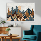 Abstract Wood Panel Effect Mountain Range Wall Art Canvas Print