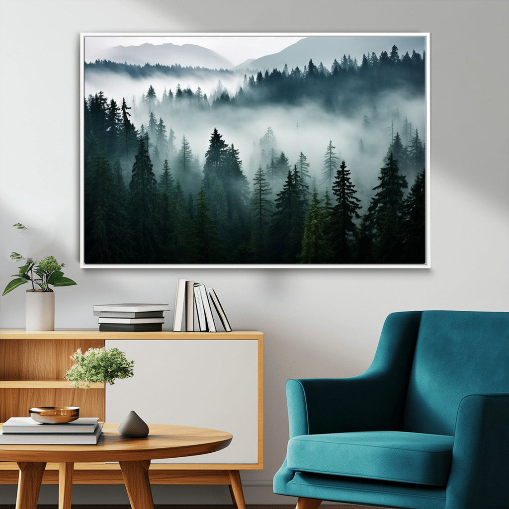 Captivating Misty Forest Wall Art Canvas, Premium Canvas Print of a Foggy and Serene Atmosphere
