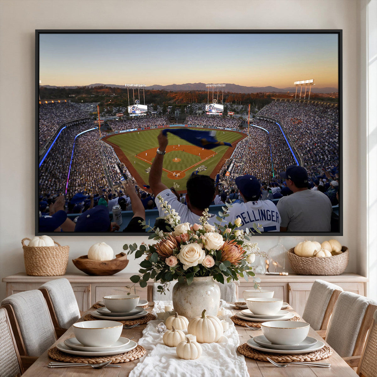 Dodger Stadium Sunset Game Triple Canvas Wall Art, Los Angeles Dodgers MLB Match