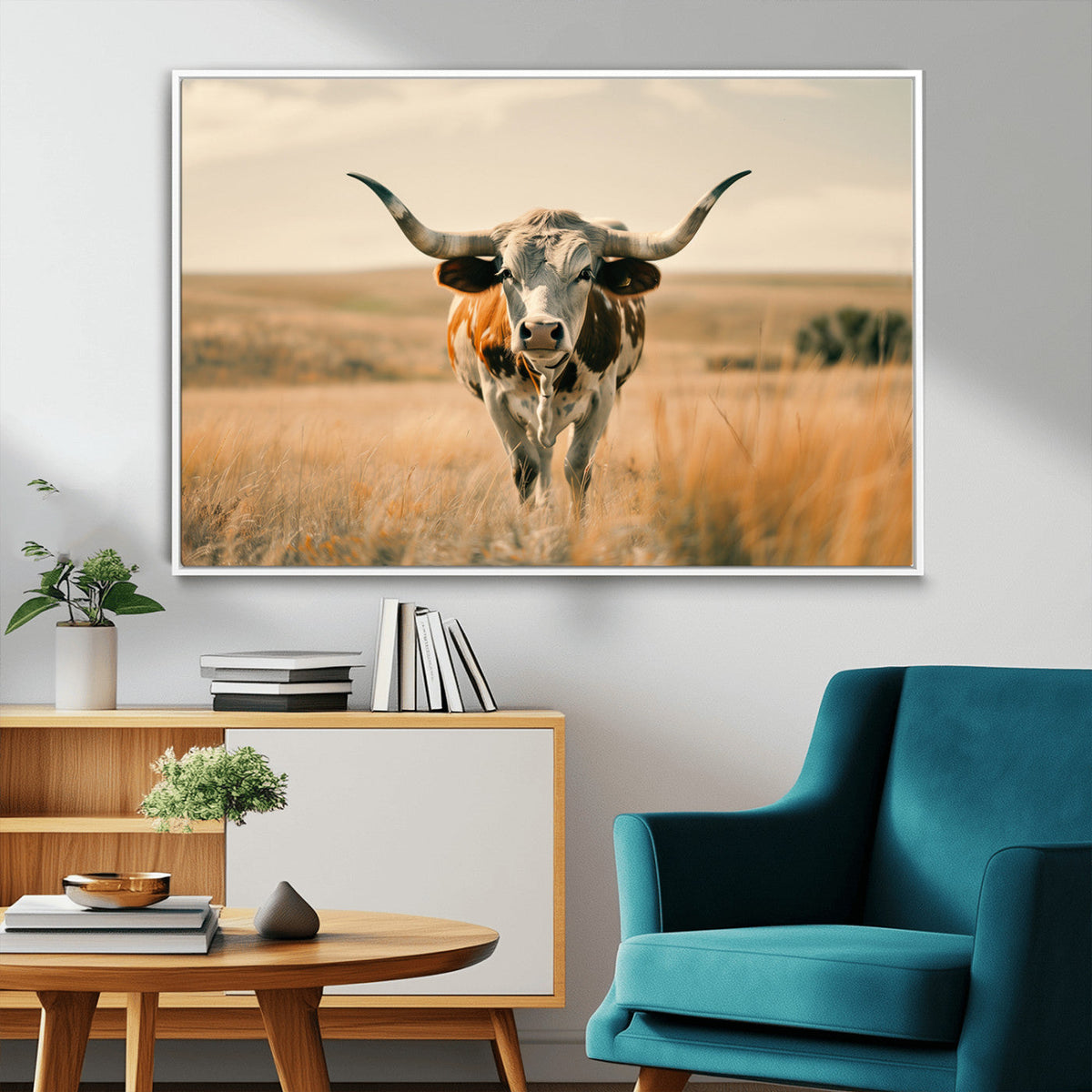 Texas Cow Wall Art Canvas Print for Farm House Wall Decor