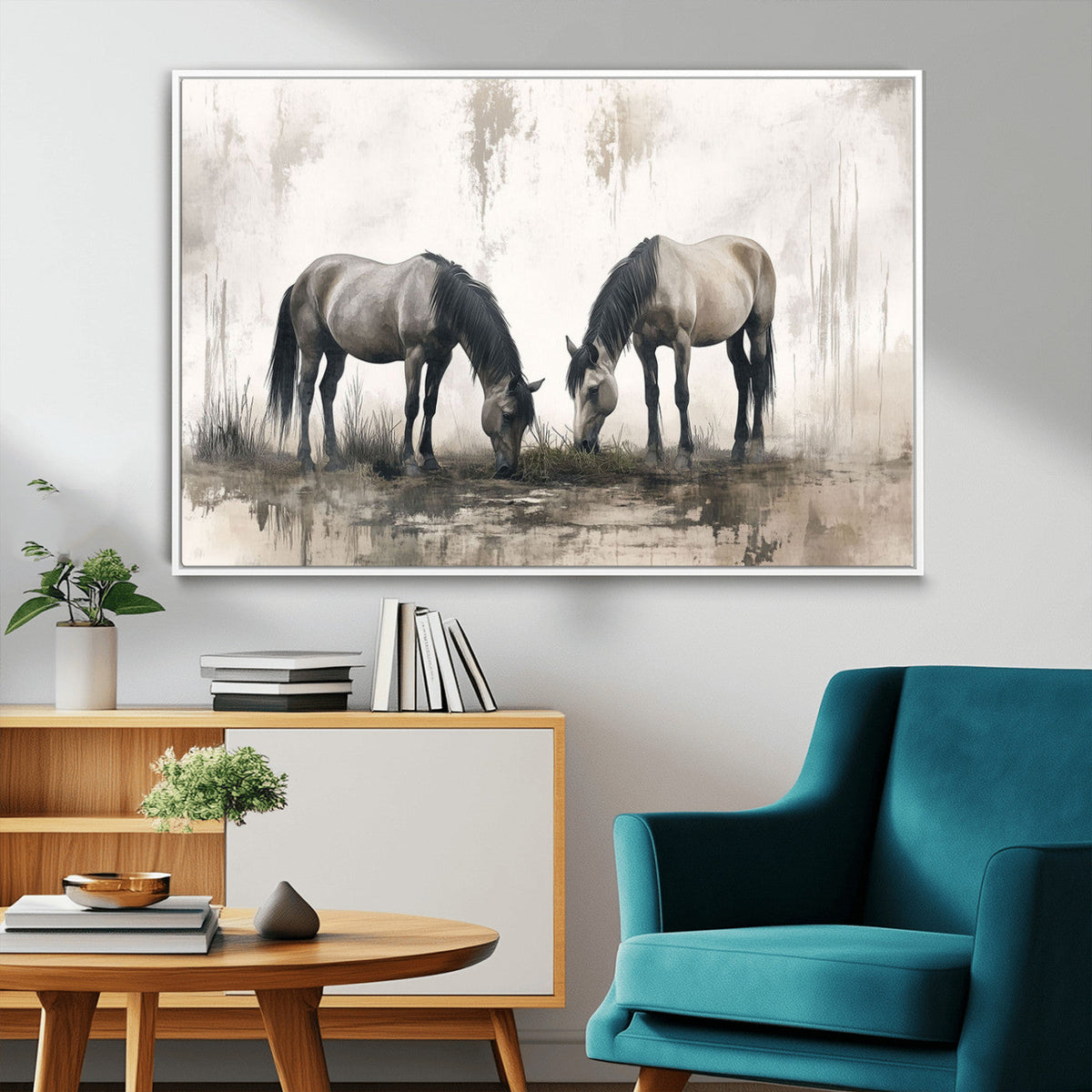Chinese Ink Style Vintage Horses Wall Art Canvas Print