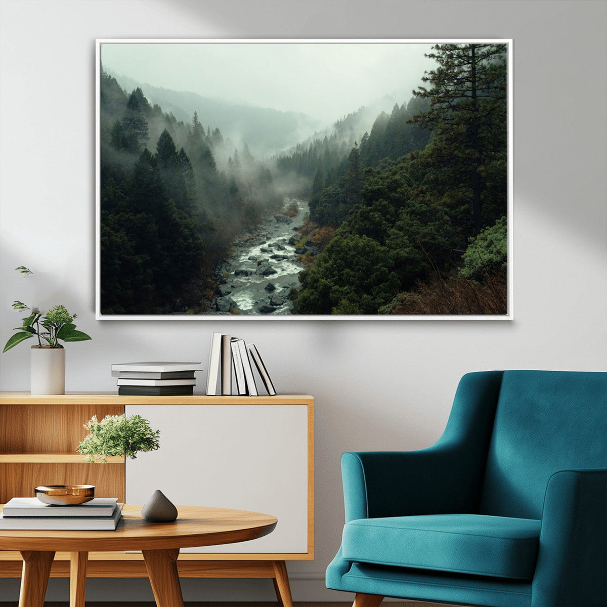 Misty Forest Wall Art, Tranquil Nature Landscape, Ready to Hang | Extra Large 3 Piece Canvas Wall Art