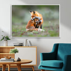 Heartwarming Fox and Baby Cub Wall Art | Canvas Print of Foxes in Nature