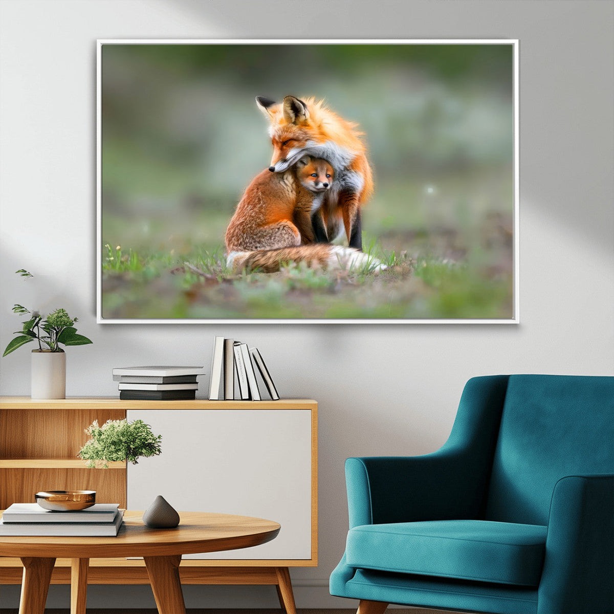 Heartwarming Fox and Baby Cub Wall Art | Canvas Print of Foxes in Nature