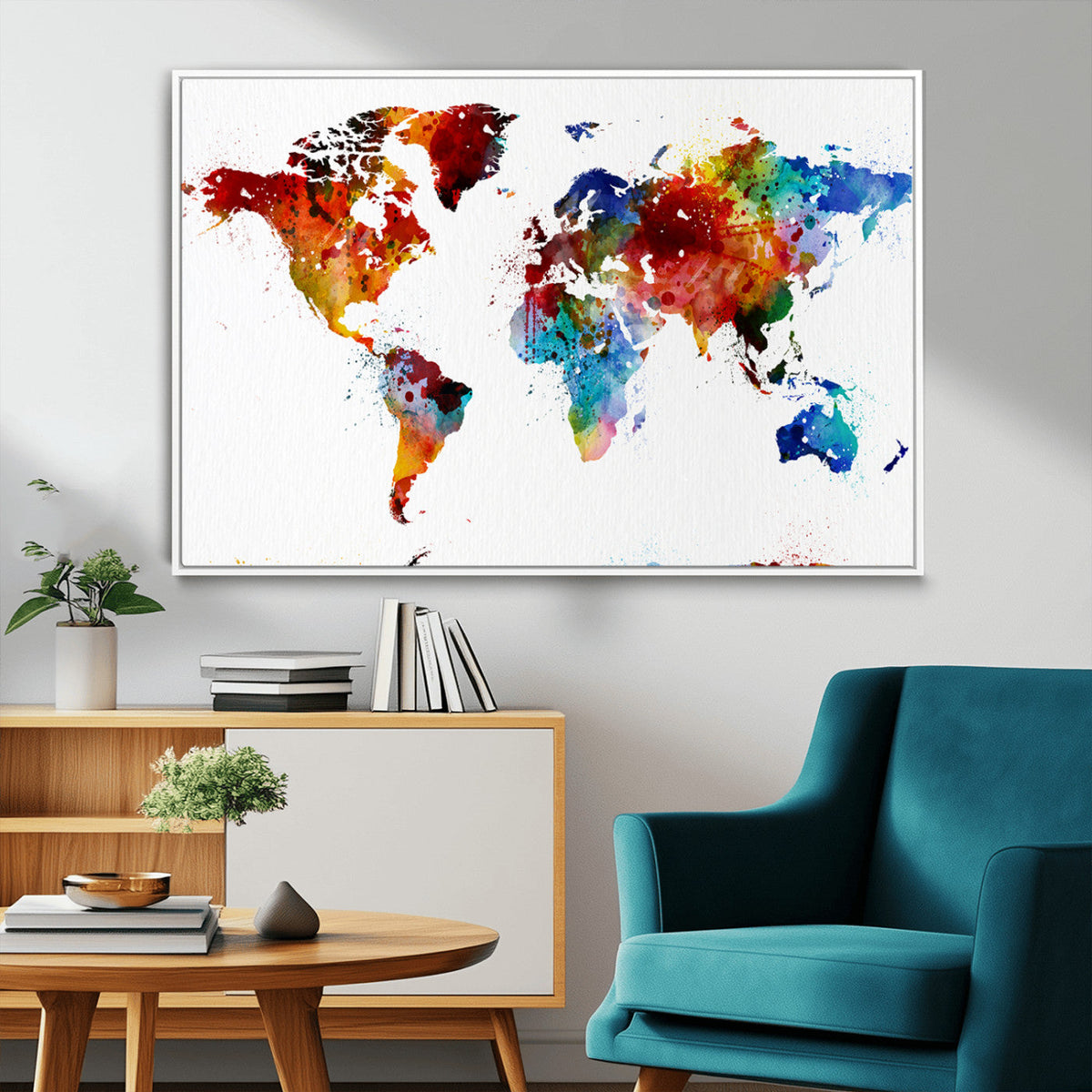 Colorful World Map Canvas Wall Art Print, Contemporary Global Map Artwork