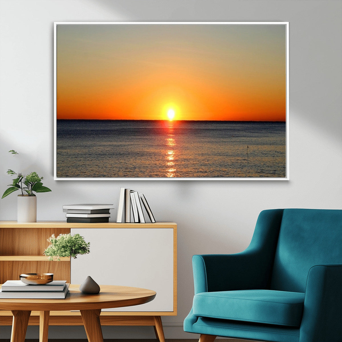 Golden Horizon Sunset Over Ocean Wall Art Canvas Print | Tropical Beach Canvas