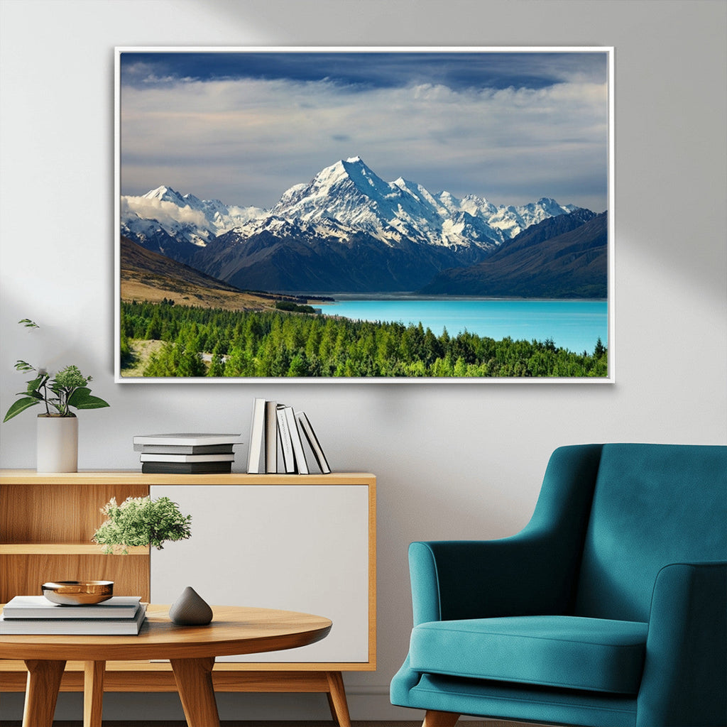 Mount Cook and Lake Pukaki Canvas Wall Art Print | Majestic Snow Capped Peaks