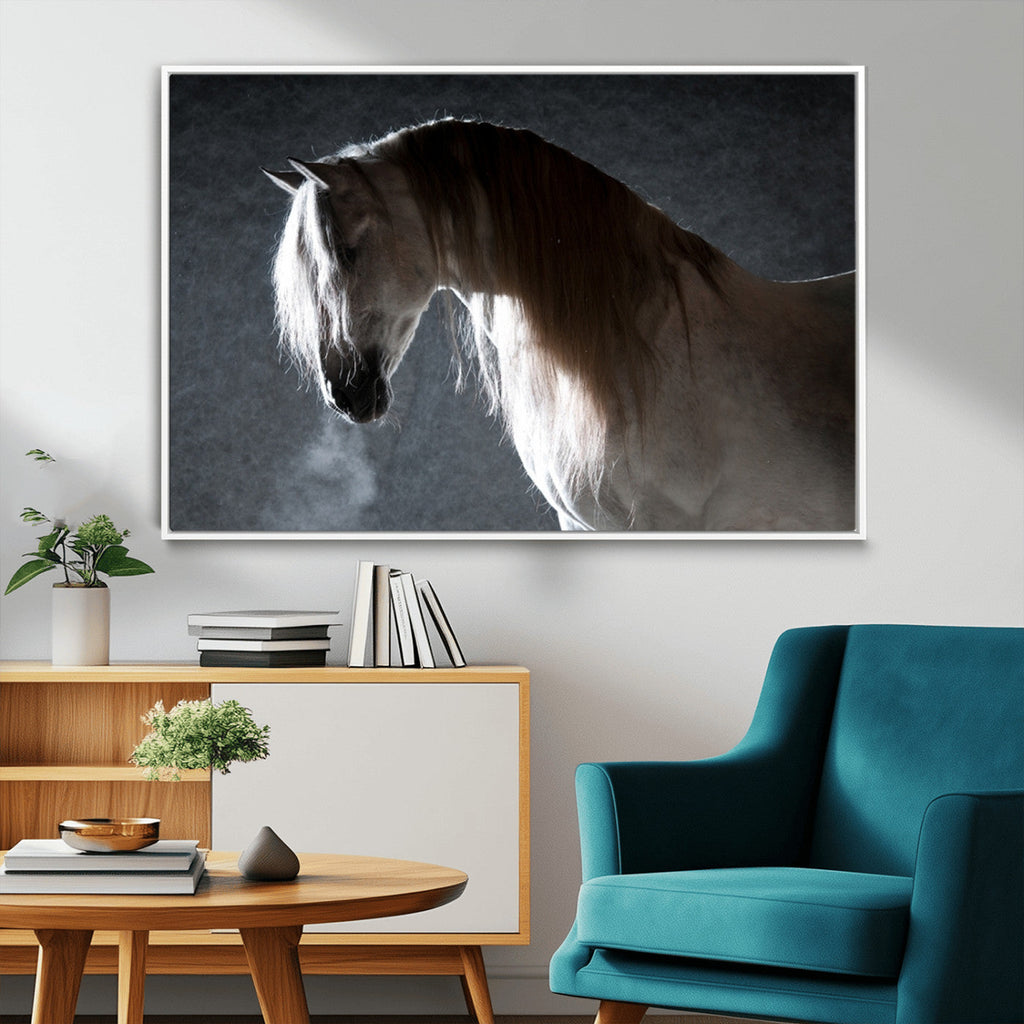 Large Wall Art Cream Colored Horse on Grey Background Canvas
