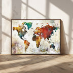 Watercolor World Map Canvas Print | Framed Travel Map Wall Art for Couples