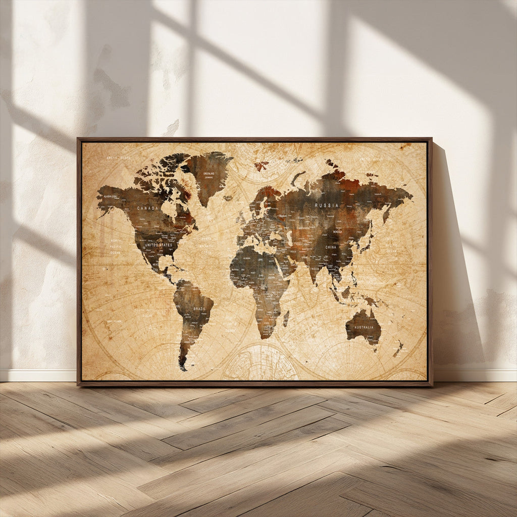 Push Pin World Map Canvas Print | Framed Travel Tracker Wall Art