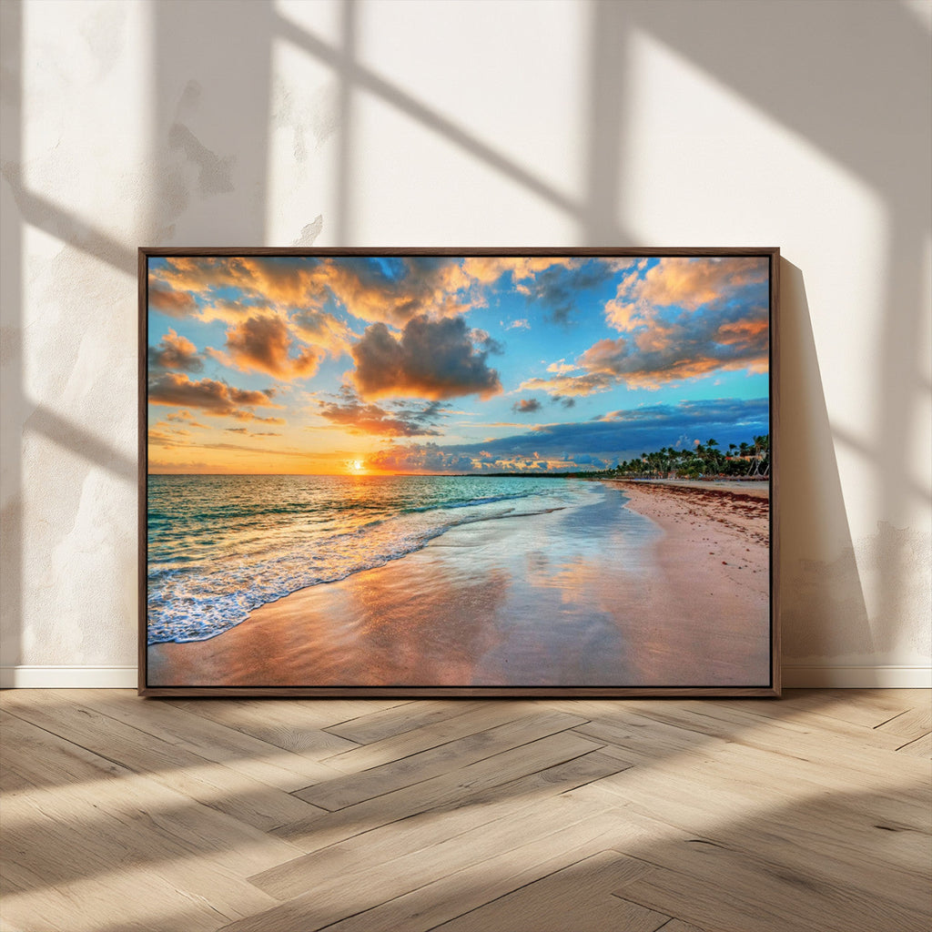 Sunset Beach Canvas Wall Art | Tropical Triptych Seascape Print