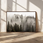 Foggy Mountain Wall Art | 3-Panel Foggy Forest and Mountain Landscape Canvas Print