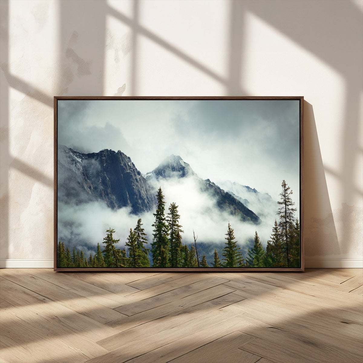 Mountain Mist Canvas Wall Art Print | 3-Panel Foggy Forest and Mountain Landscape