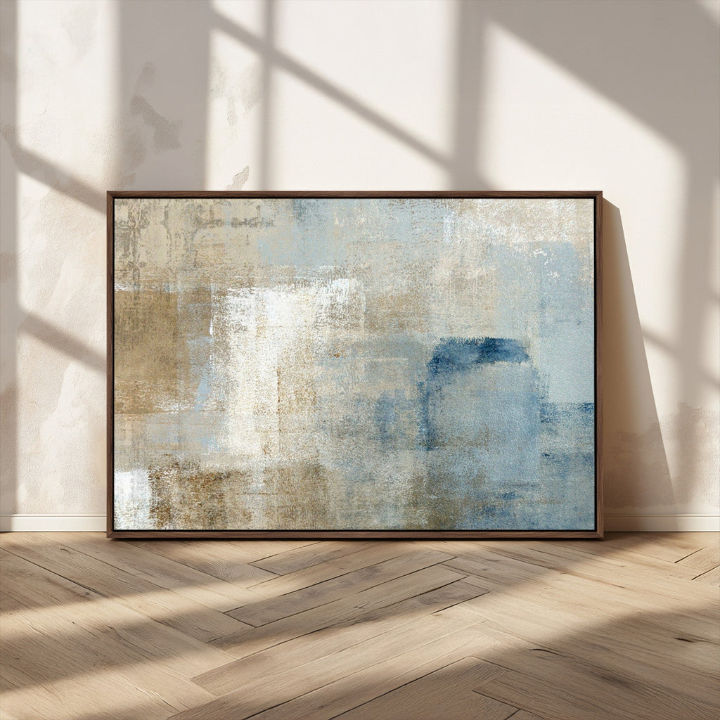 Abstract Blue and Beige Wall Art, Modern Minimalist Canvas Print Set