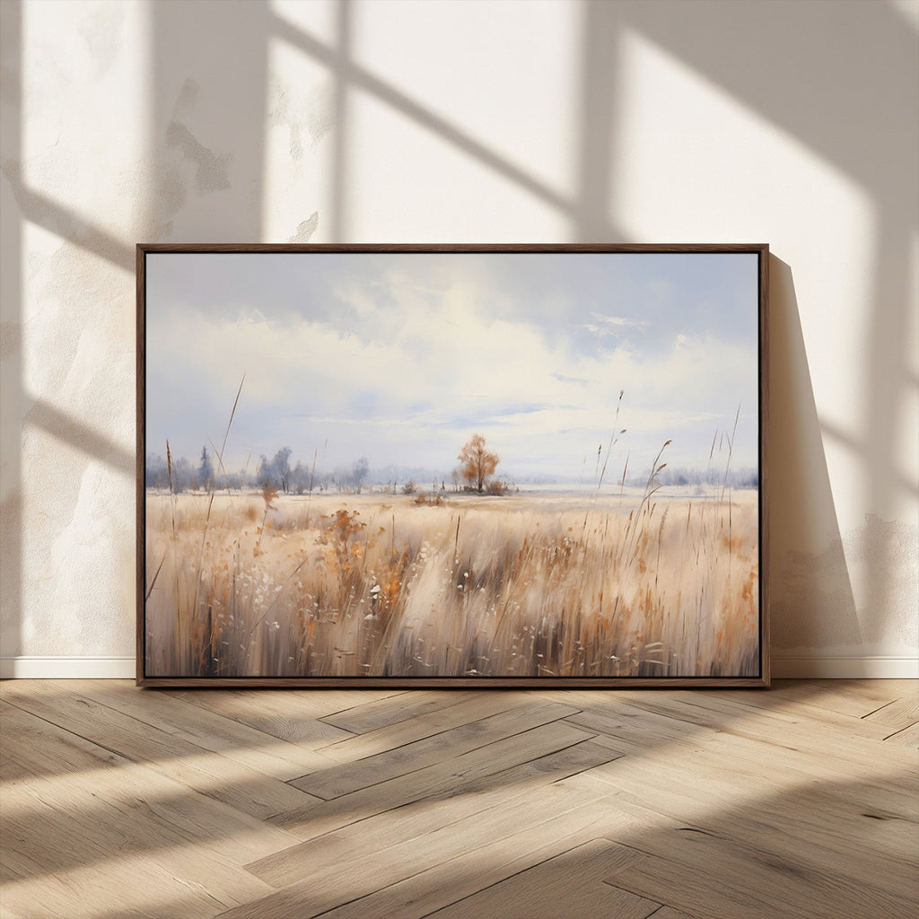 Golden Fields Wall Art Print Canvas | Serene Minimalist Landscape for Farmhouse Decor