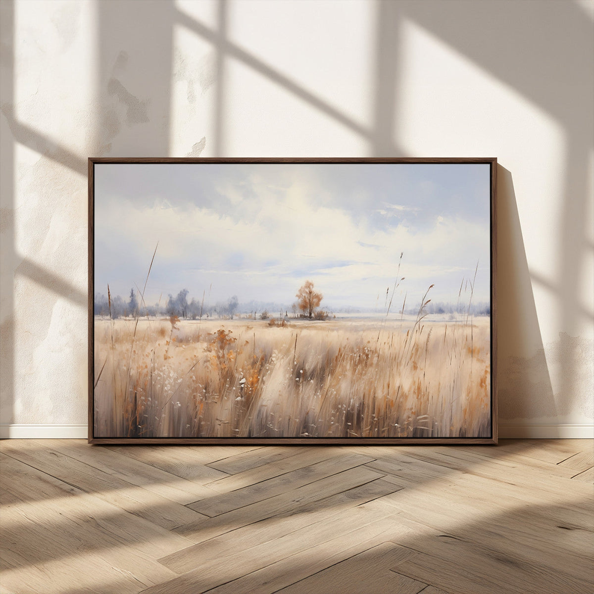 Golden Fields Wall Art Print Canvas | Serene Minimalist Landscape for Farmhouse Decor