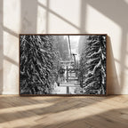 Winter Ski Lift Black and White Canvas Wall Art | Alpine Escape in Minimalist Style