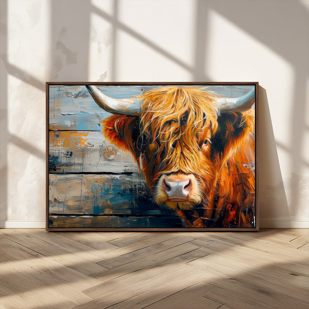 Highland Cow Abstract Canvas Wall Art, Bold Farmhouse Decor