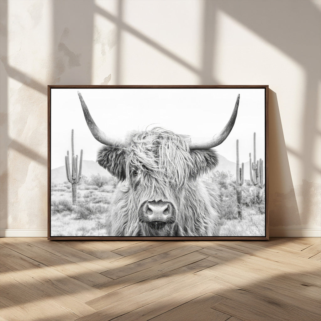 Rustic Charm, Cow Longhorn Black White Bighorn Wall Art