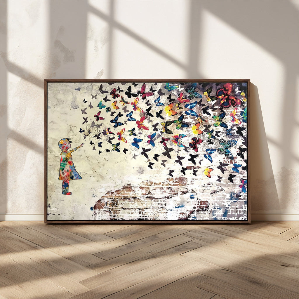 Banksy Wall Art - Banksy Girl Butterfly Graffiti Wall Art