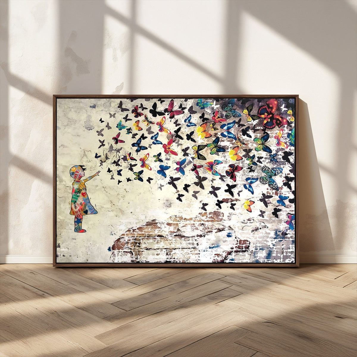 Banksy Wall Art - Banksy Girl Butterfly Graffiti Wall Art
