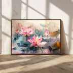 Lotus Flower Wall Art | 3 Panel Giclee Canvas Print of Pink Lotus Blossoms