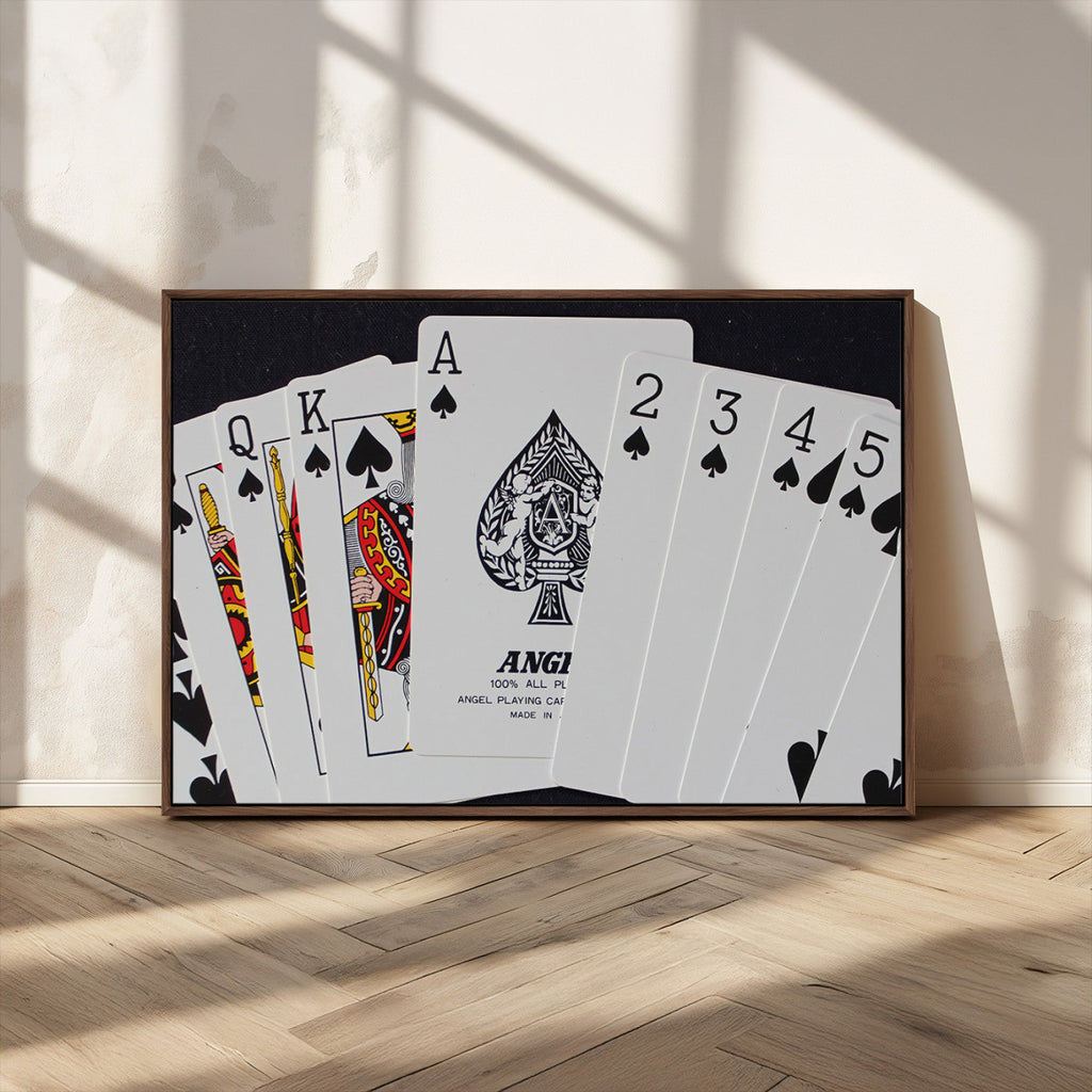 Poker Wall Art - Playing Cards Canvas Wall Art Print - Ace of Spades and Royal Flush Design