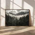 Moody Forest Wall Art | Framed Mountain Fog Canvas Artwork