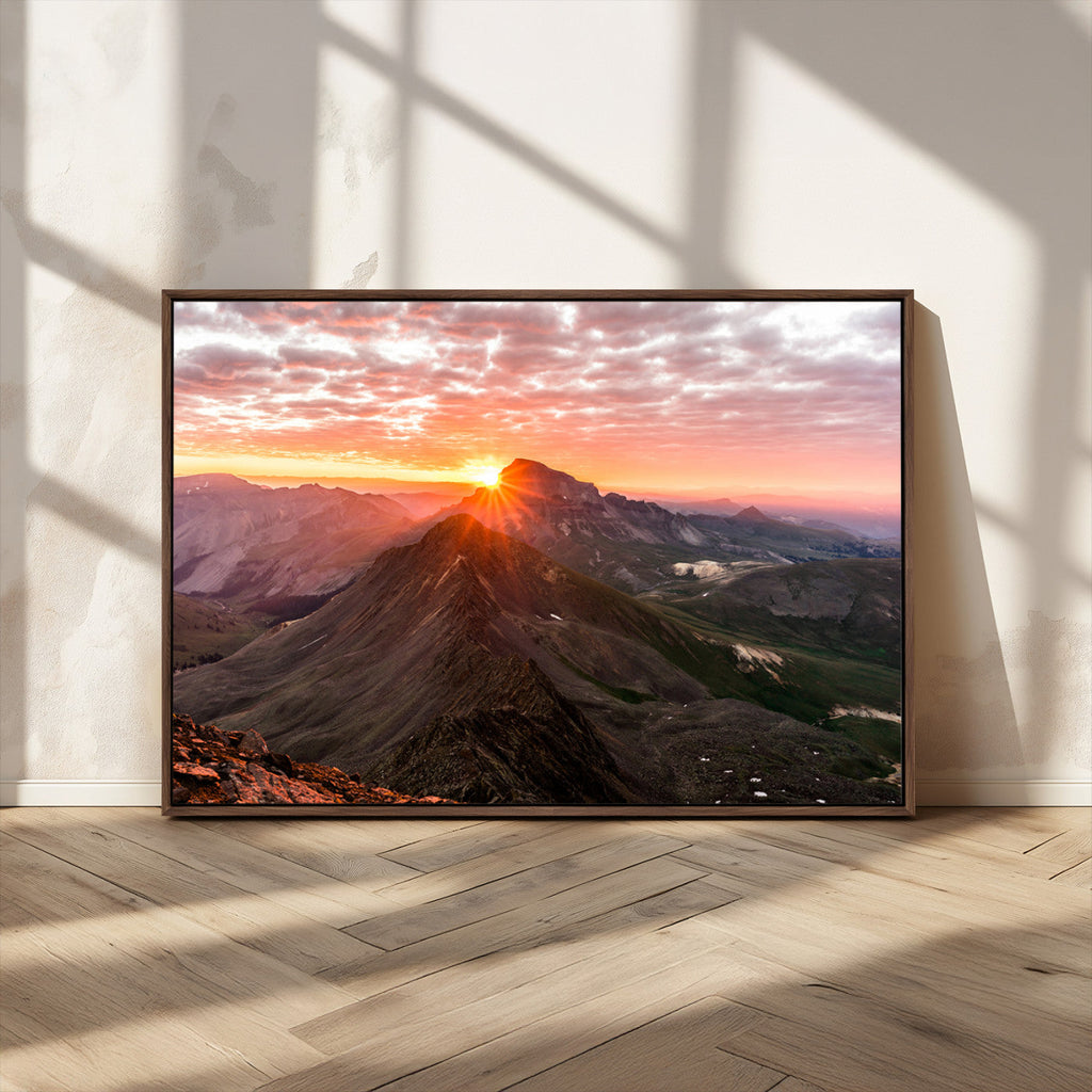 Mountain Sunrise Wall Art | Framed Alpine Ridge Canvas