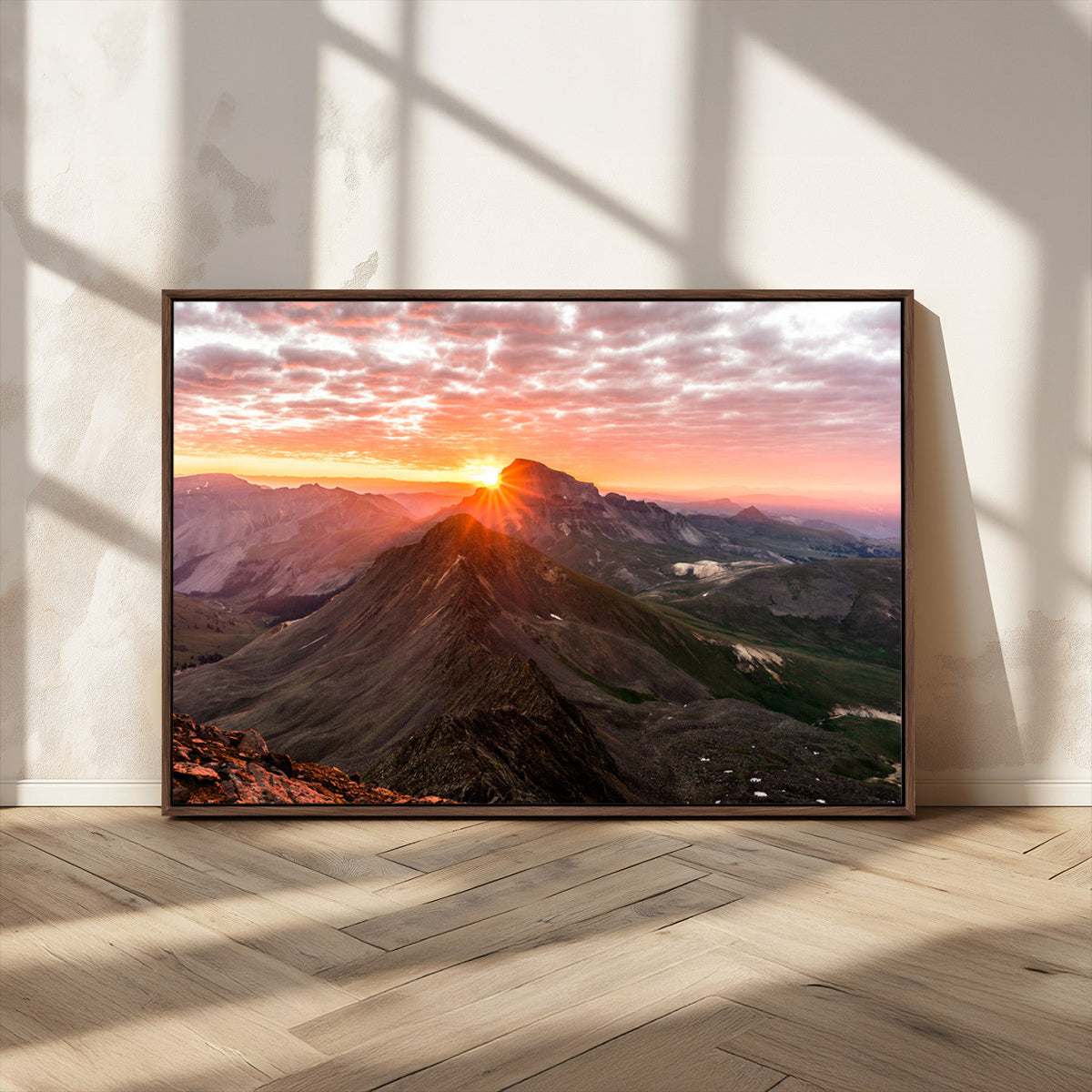 Mountain Sunrise Wall Art | Framed Alpine Ridge Canvas