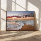 Ocean Sunset Wall Art Canvas Print | Sandy Shore and Gentle Waves