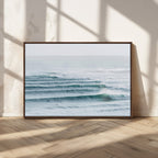Ocean Waves Wall Art Canvas Print, Framed Surfer Lineup on a Crowded Ocean