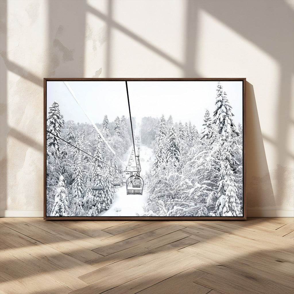 Snowy Ski Lift Wall Art | Framed Winter Mountain Canvas