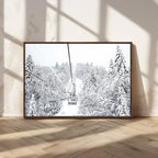 Snowy Ski Lift Wall Art | Framed Winter Mountain Canvas