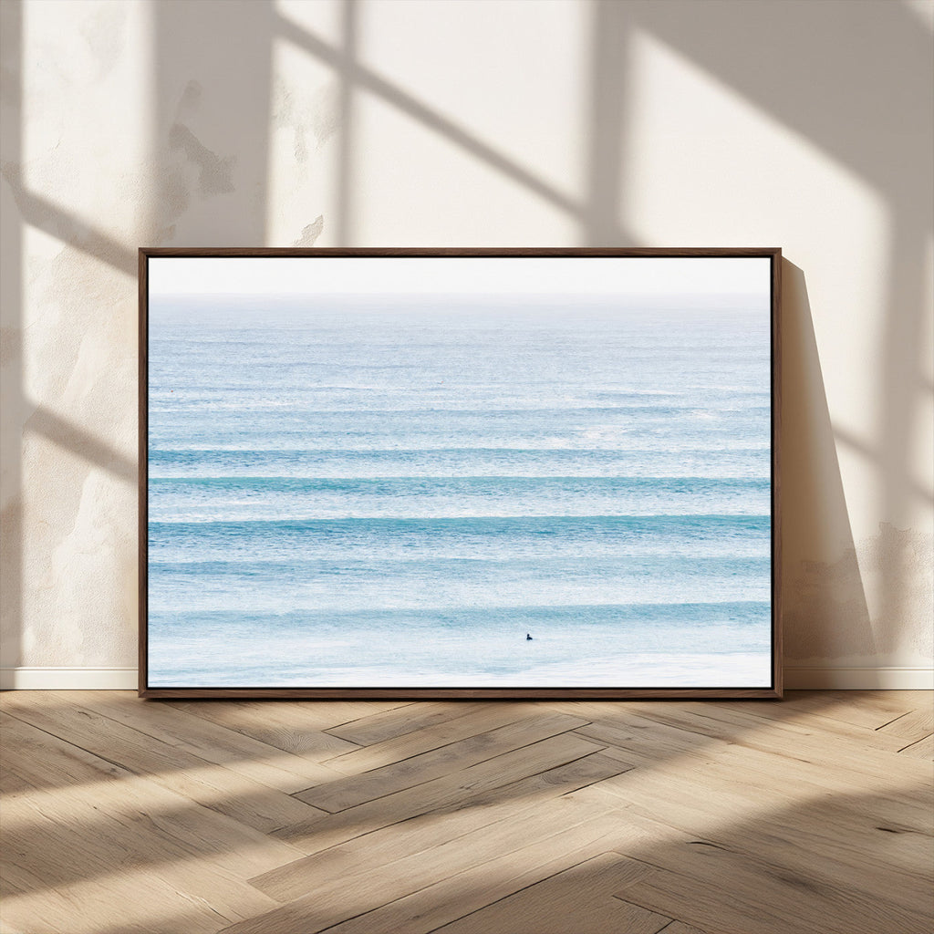 Ocean Wave Surfer Wall Art | Framed Minimal Seascape Canvas