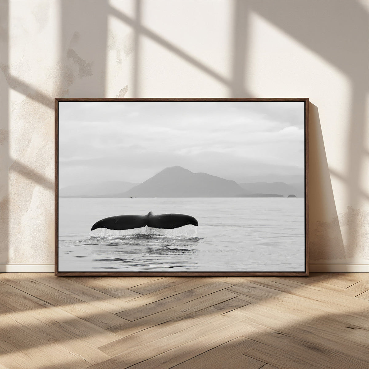 Whale Tail Wall Art | Framed Black White Ocean Canvas