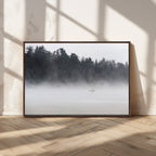 Surfer Fog Wall Art Canvas Print, Framed Foggy Beach and Coastal Surf Scene